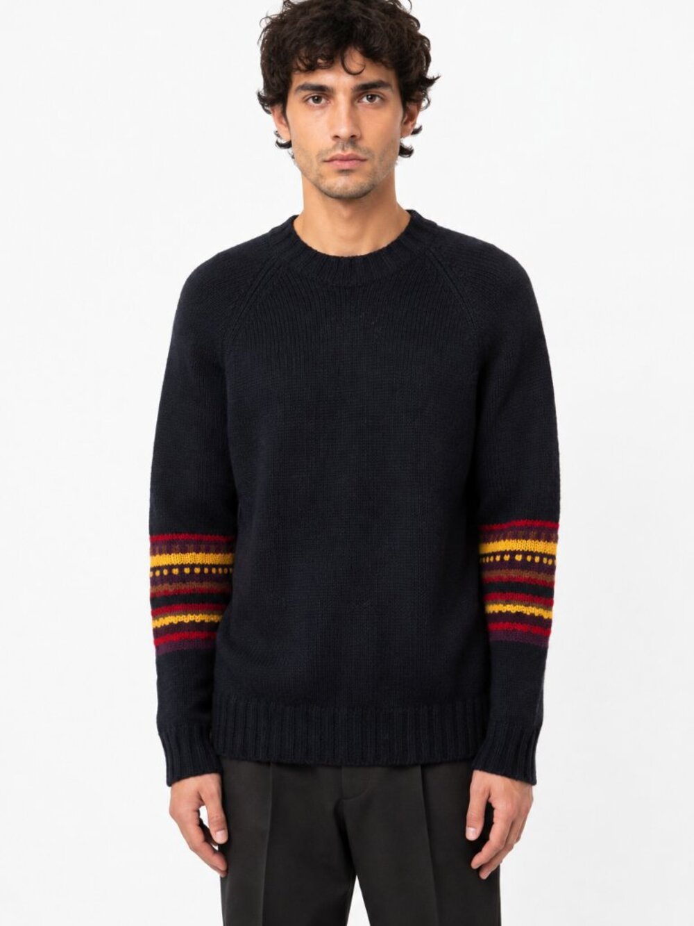 Vintage 100% Woolmark Shetland Wool Knit Crewneck Sweater Fair Isle Sleeves
